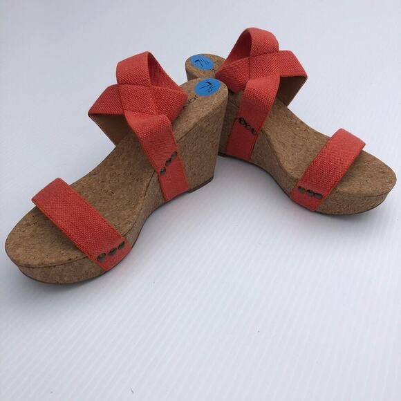 New! Lucky Brand Maxyne cork wedge sandal platform size 7.5 coral - Picture 4 of 8